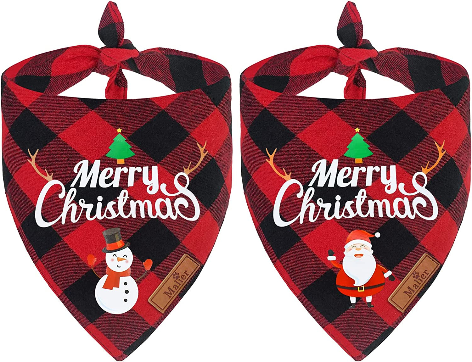 Malier 2 Pack Christmas Dog Bandana, Classic Red Green Buffalo Plaid Dog Bandana Pets Scarf Triangle Bibs Kerchief Set Pet Costume Outfit Accessories for Small Medium Large Dogs Cats Pets (Large) Animals & Pet Supplies > Pet Supplies > Dog Supplies > Dog Apparel Malier Red + Red Large 