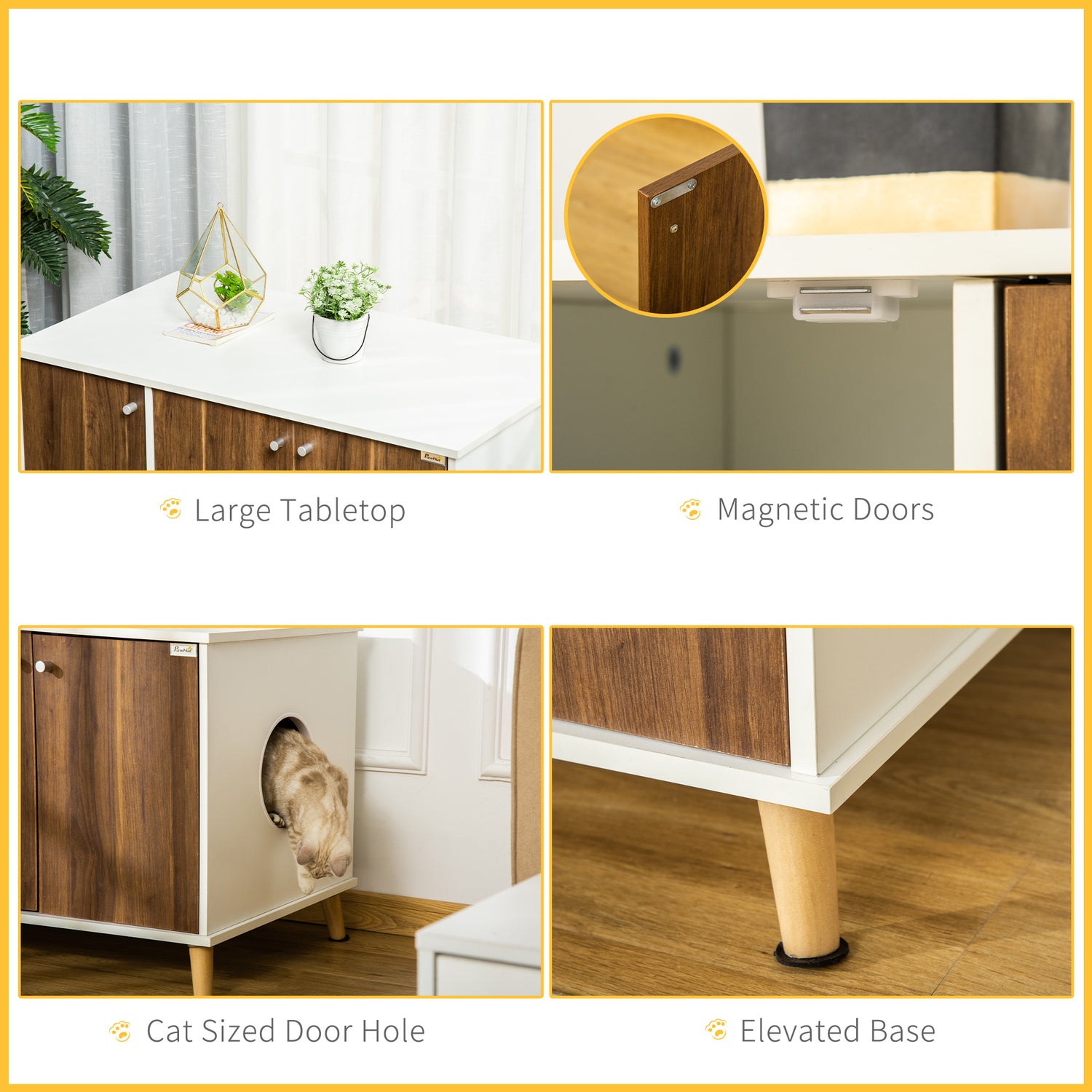 Ikayaa Cat Litter Box Enclosure Hidden Cat Furniture W/ Adjustable Shelf Magnetic Door