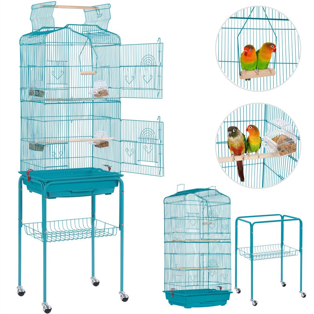 Smilemart 64" Open Top Metal Bird Cage with Detachable Rolling Stand, Teal Blue Animals & Pet Supplies > Pet Supplies > Bird Supplies > Bird Cages & Stands SmileMart   