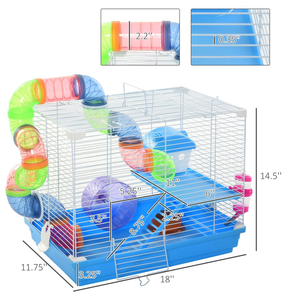 Pawhut 2-Level Hamster Cage Gerbil House Habitat Kit Small Animal Travel Carrier with Exercise Wheel, Play Tubes, Water Bottle, Food Dishes, & Interior Ladder Animals & Pet Supplies > Pet Supplies > Small Animal Supplies > Small Animal Habitats & Cages Aosom LLC   