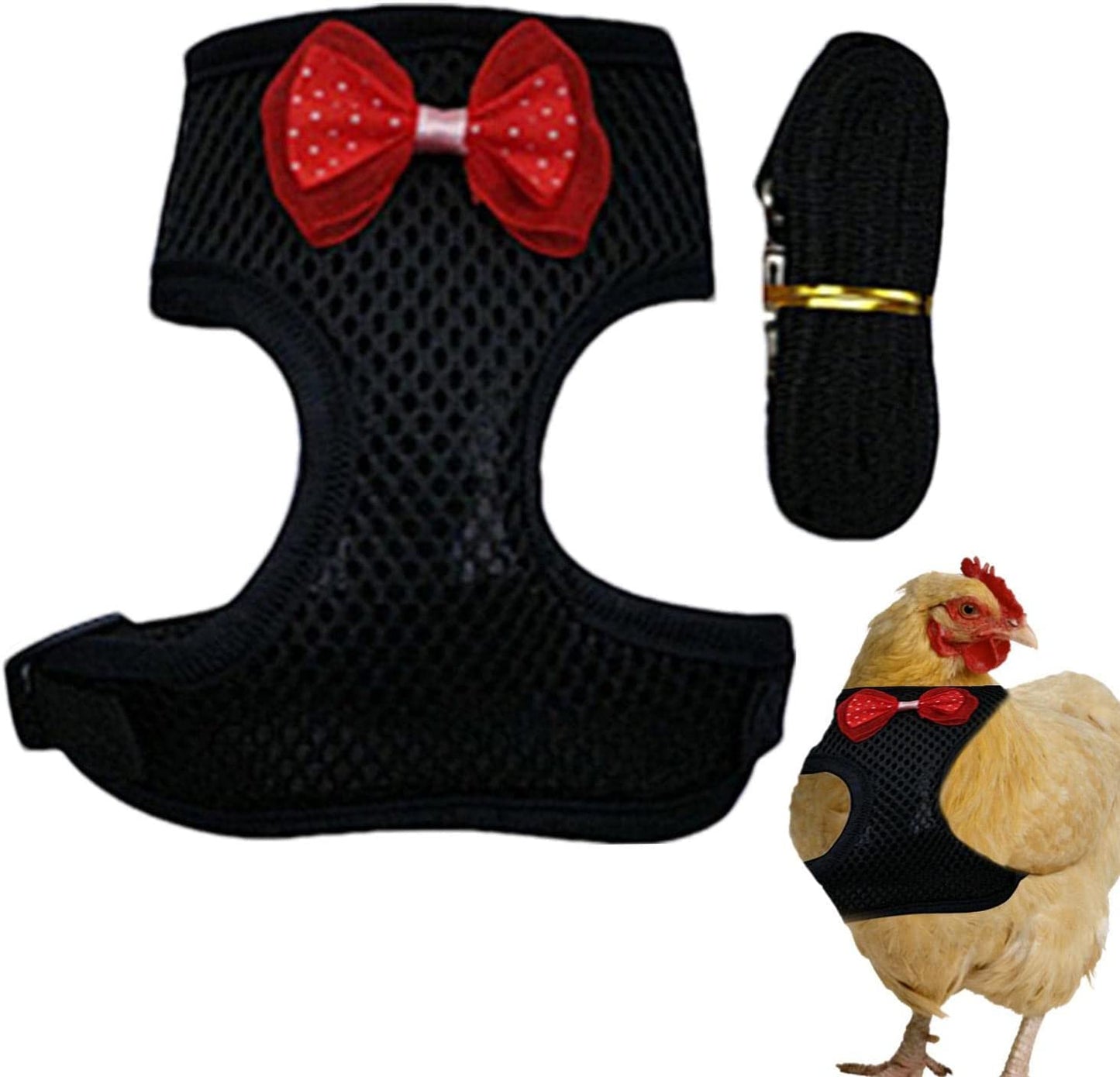 Chicken Harness | Comfortable Hens Vest with Mesh - Breathable Halloween Christmas Duck Harness for Chicken Duck Puppy Training Walking Emole Animals & Pet Supplies > Pet Supplies > Dog Supplies > Dog Apparel EmoLE Black Medium 