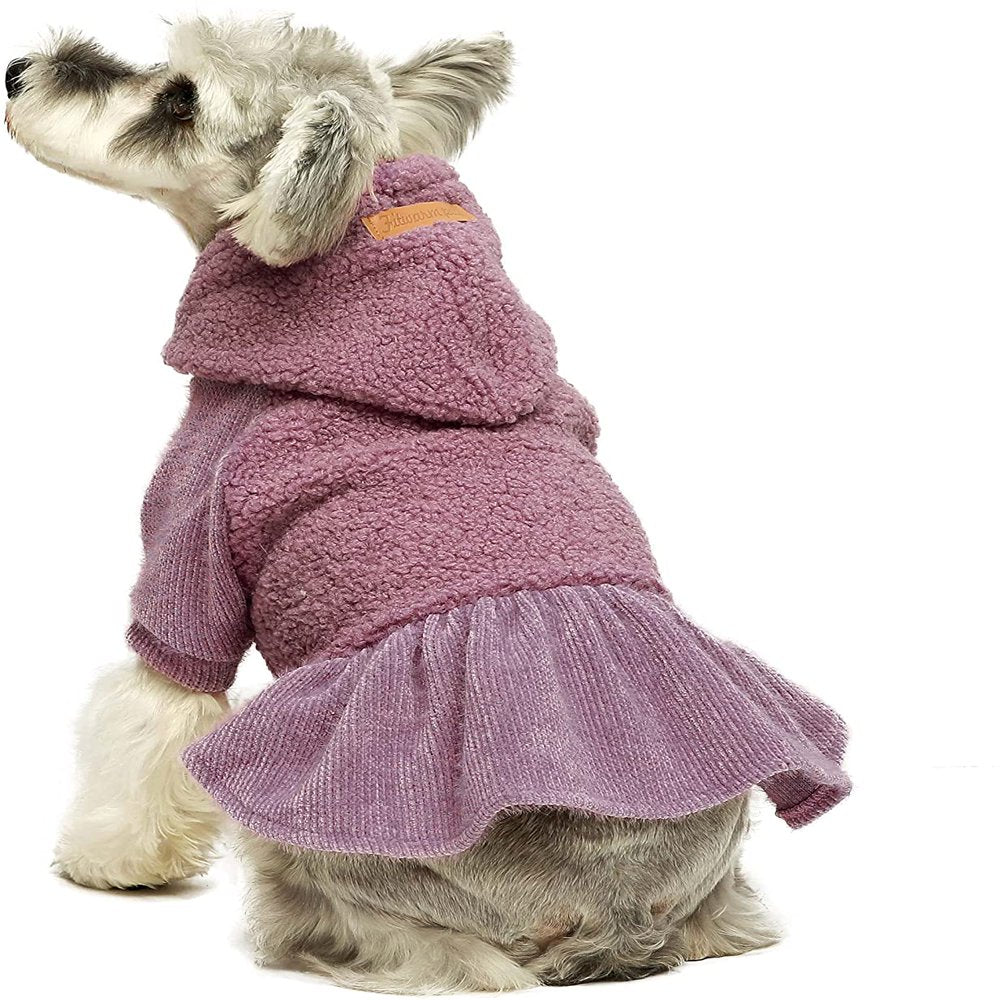 Fitwarm Fuzzy Sherpa Dog Winter Clothes Dog Hoodie Dresses Thermal Skirt Girl Doggie Dress Thick Jacket Puppy Outfits Coat Cat Sweatshirt Apparel XS Animals & Pet Supplies > Pet Supplies > Cat Supplies > Cat Apparel Fitwarm M  