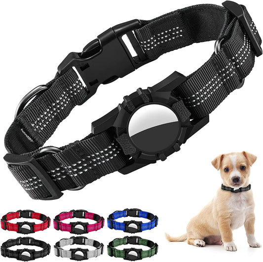Dog Collar for Airtag, Reflective Adjustable Pet Collar for Apple Airtags, Soft Nylon Dog Collars with Air Tag Holder Case, Durable Apple Airtag Dog Collar Accessores for Puppy Dogs (XS, Black) Electronics > GPS Accessories > GPS Cases iSurecoube Black X-Small(10.7"-12.2") 