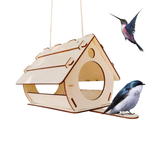 JANDEL Bird Nest Box, 11.4"*11.4*1.18" Natural Wood Breeding Box, Garden Bird Cage Wood House with Bird Stand, outside Cage Accessories