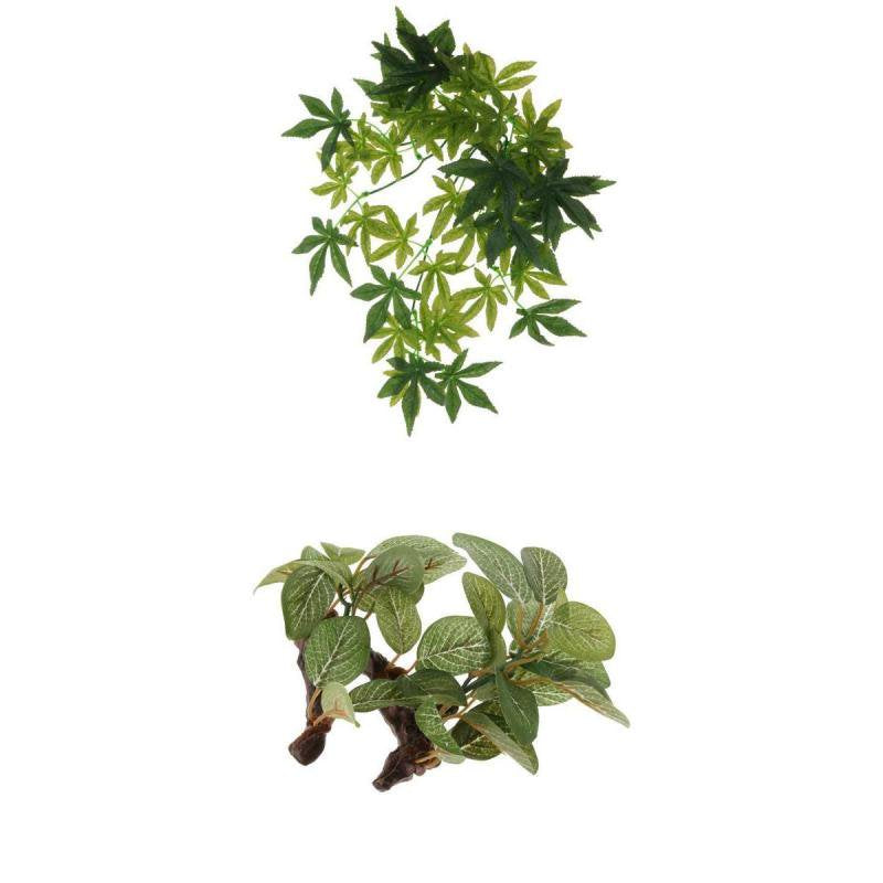 Set of 2, Artificial Ivy Vine & Plant for Reptile Amphibian Green Simulation Plants Pet House Decor Jungle Habitat