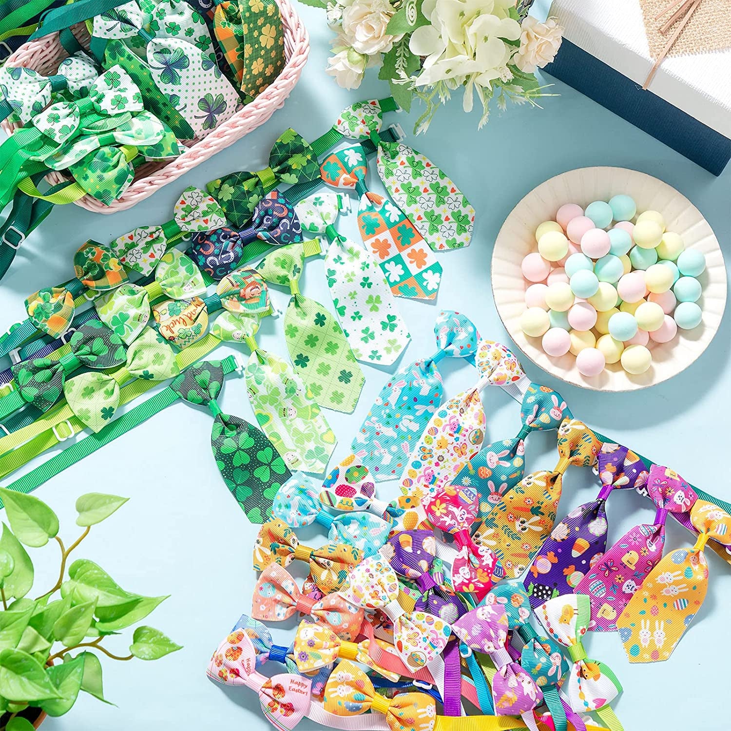 80 Pieces St. Patrick'S Day Dog Bow Ties and Easter Dog Ties Sets with Adjustable Easter Bowtie Necktie Collars Shamrock Egg Rabbit Pattern Bows Dog Grooming Accessories for Small Middle Dogs Animals & Pet Supplies > Pet Supplies > Dog Supplies > Dog Apparel Reginary   