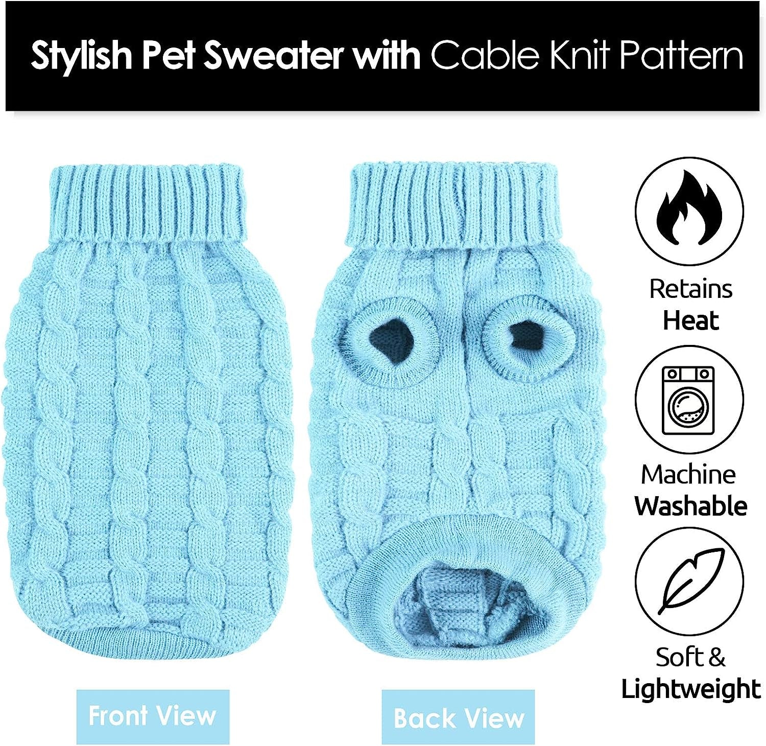 AOFITEE Dog Sweater, Knitted Dog Sweaters for Small Dogs, Cold Weather Turtleneck Dog Knitwear, Dog Christmas Sweater Doggie Winter Coat, Classic Solid Color Sweatshirt for Small Dogs Cats, Blue M Animals & Pet Supplies > Pet Supplies > Dog Supplies > Dog Apparel AOFITEE   