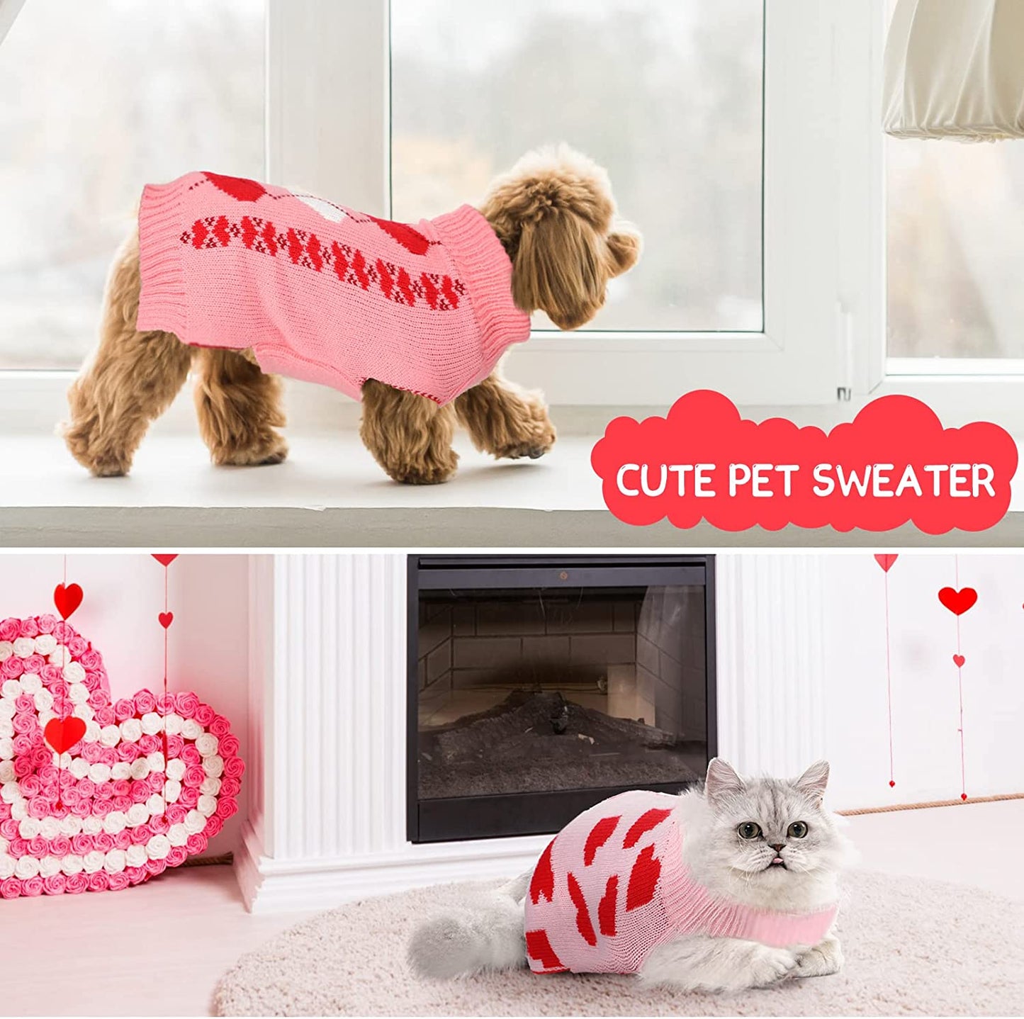 3 Pieces Valentine'S Day Dog Sweaters Sets Buffalo Plaid Heart Puppy Dog Sweaters Clothes Pet Knitwear for Dog Cat Pet Costume (Heart, Medium) Animals & Pet Supplies > Pet Supplies > Dog Supplies > Dog Apparel Sanwuta   