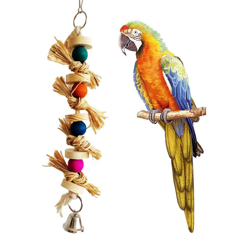 Bird Toy Parakeet Natural Wood&Straw Chewing Toy Parrot Bird Cage Swing Bites Ball Playing Pet Birds Supplies Animals & Pet Supplies > Pet Supplies > Bird Supplies > Bird Toys Ardorlove   