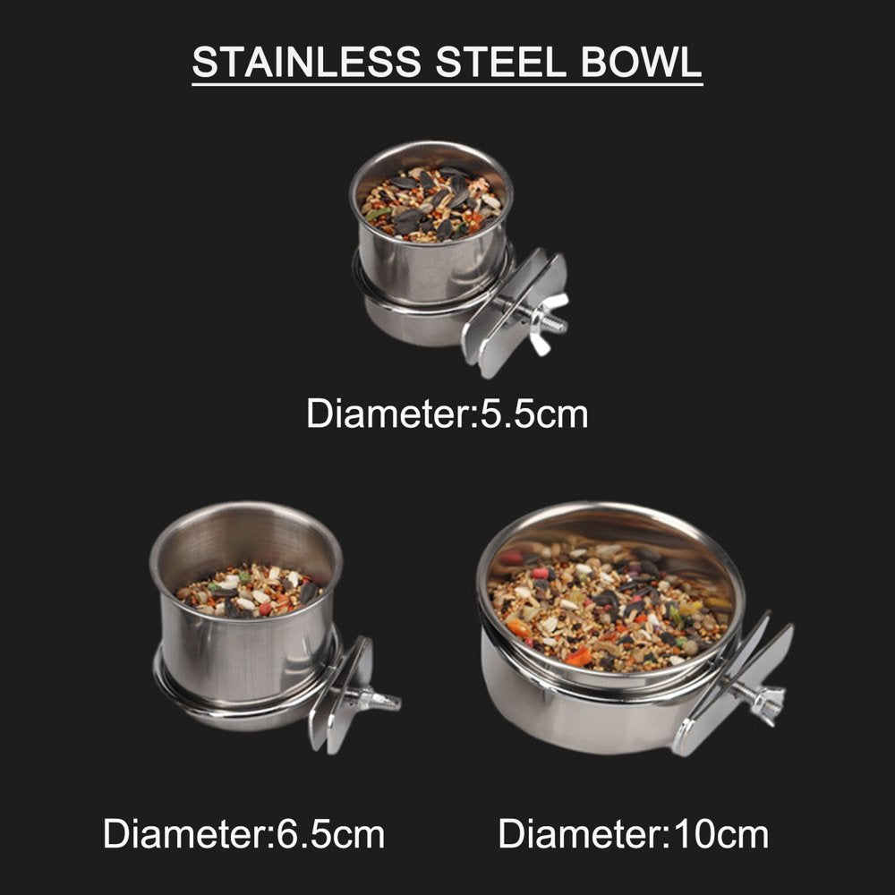 Mewmewcat Stainless Steel Bird Food Bowl Parrot Feeding Box with Clamp Holder Water Cup Food Jar Cockatiel Conure Budgies Parakeet Parrot
