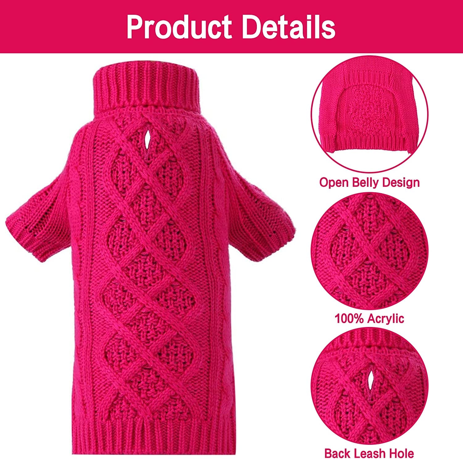 PUPTECK Classic Cable Knit Dog Sweater - Pet Turtleneck Coat Puppy Winter Clothes Pink Medium Animals & Pet Supplies > Pet Supplies > Dog Supplies > Dog Apparel Beibao   