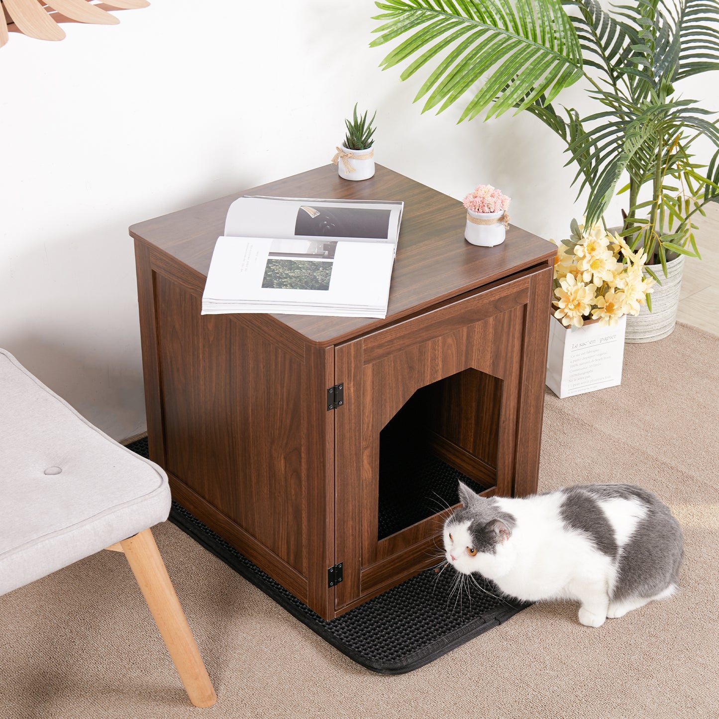 Bingopaw Cat Litter Cabinet Wooden House Kitty Furniture Box with Cat Litter