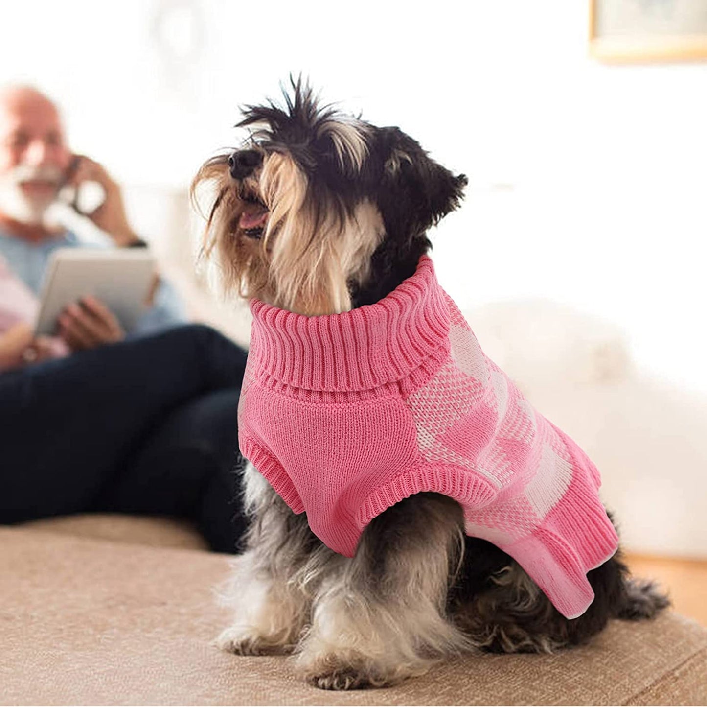 IDOMIK Dog Sweater Dress Turtleneck Doggie Plaid Sweaters, Pullover Knitted Warm Winter Dog Clothes with Leash Hole Fall Winter Warm Pet Knitwear Vest Xmas Coat for Small Medium Dogs Puppies Bulldog Animals & Pet Supplies > Pet Supplies > Dog Supplies > Dog Apparel IDOMIK   