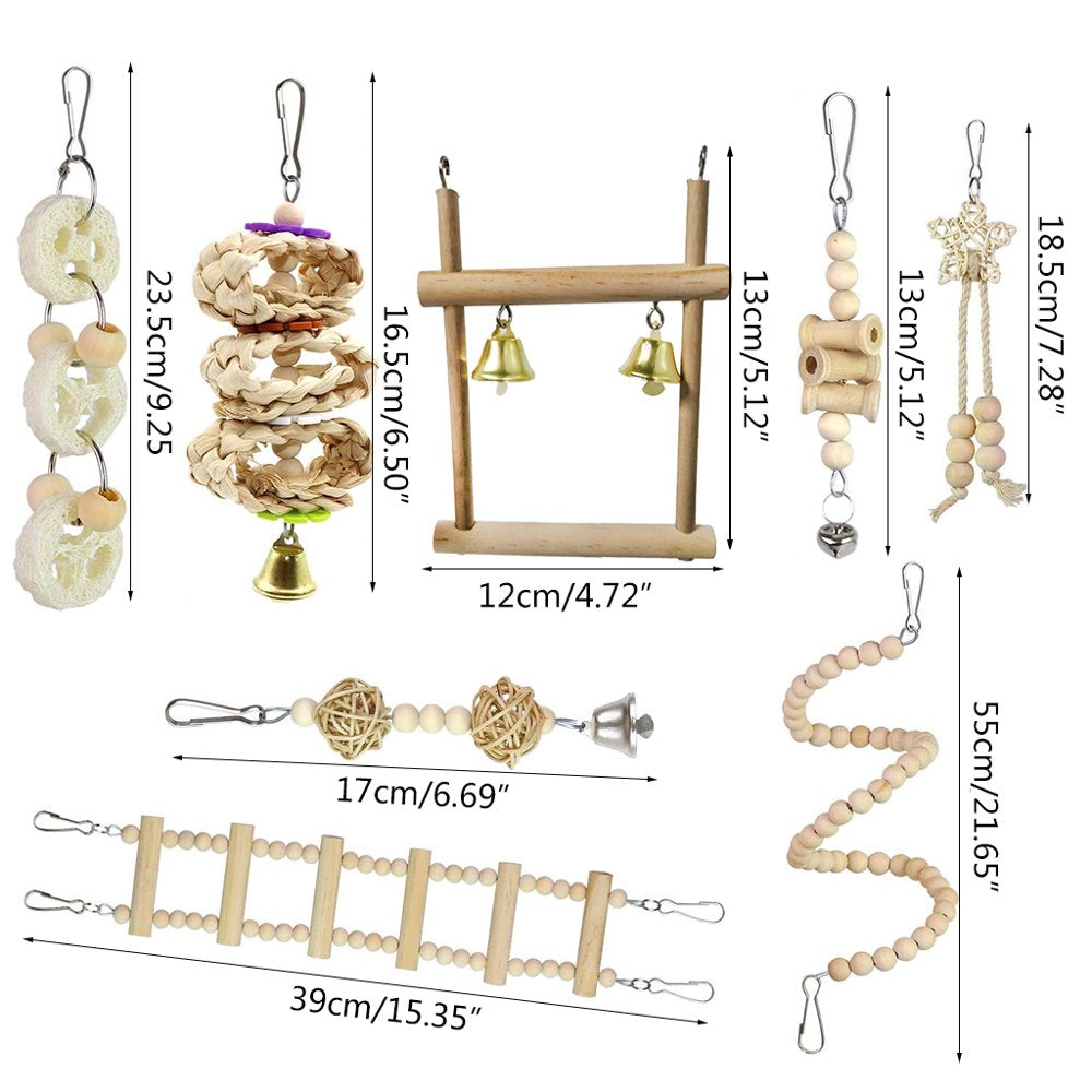 TONKBEEY 8Pcs/Set Bird Parrot Toys Wooden Hanging Swing Hammock Climbing Ladders Parakeet Cockatiels Perches Pet Supply Animals & Pet Supplies > Pet Supplies > Bird Supplies > Bird Ladders & Perches TONKBEEY   