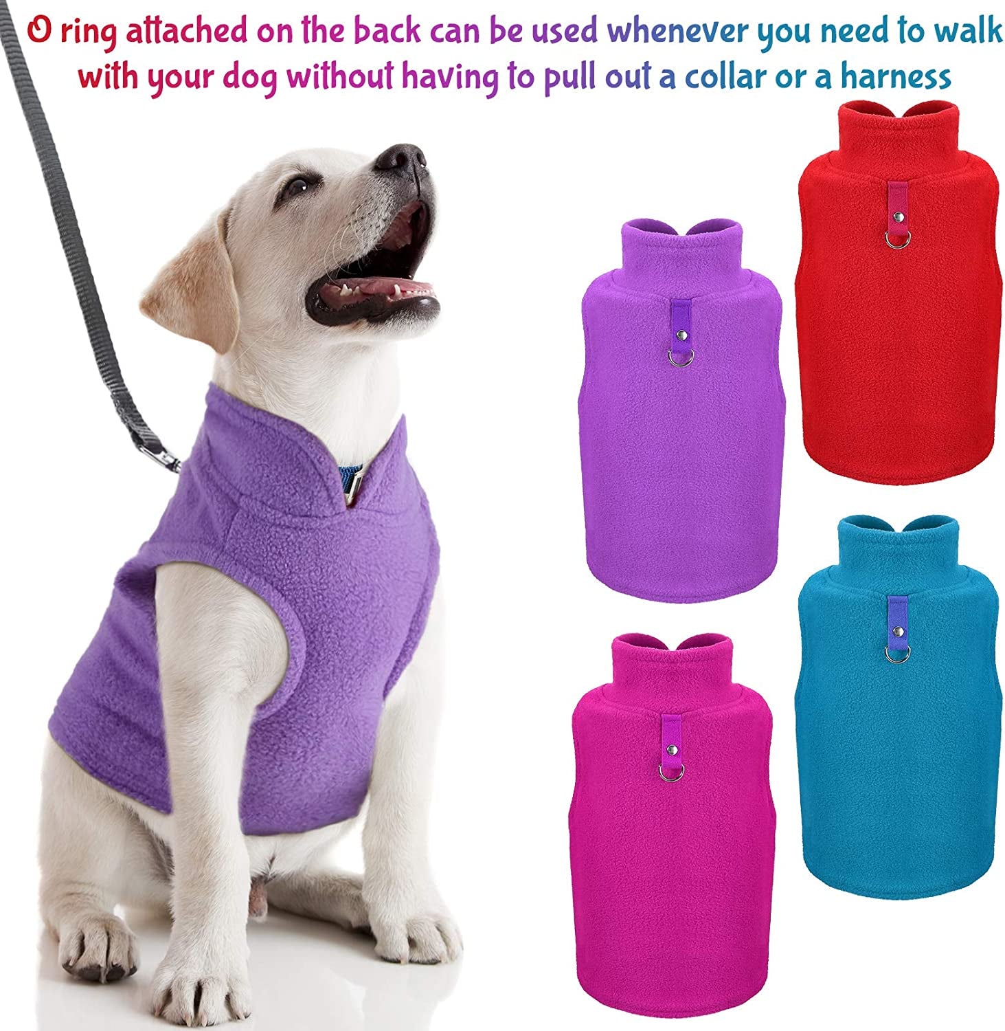 Dog Fleece Vest 4 Pieces Dog Cold Weather Pullover Dog Cozy Jacket Winter Dog Clothes Pet Sweater Vest with Leash Ring for Small Dogs Animals & Pet Supplies > Pet Supplies > Dog Supplies > Dog Apparel SATINIOR   