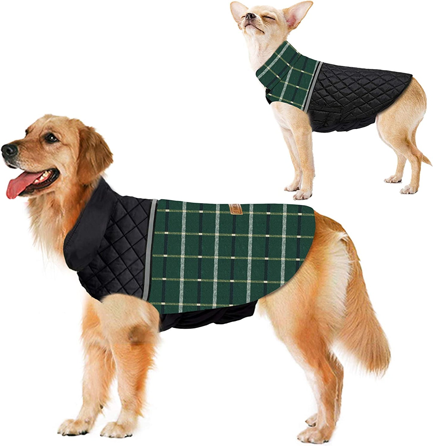 Warm Dog Jacket Reversible British Style Plaid Dog Vest Windproof Winter Dog Coat for Small Medium Large Dogs (2Xl(Neck:27.5-31.5'' LEN:24'' CH:31.5-39.4''), Red) Animals & Pet Supplies > Pet Supplies > Dog Supplies > Dog Apparel MeiLiMiYu Green 2XL(NECK:27.5-31.5'' LEN:24'' CH:31.5-39.4'') 