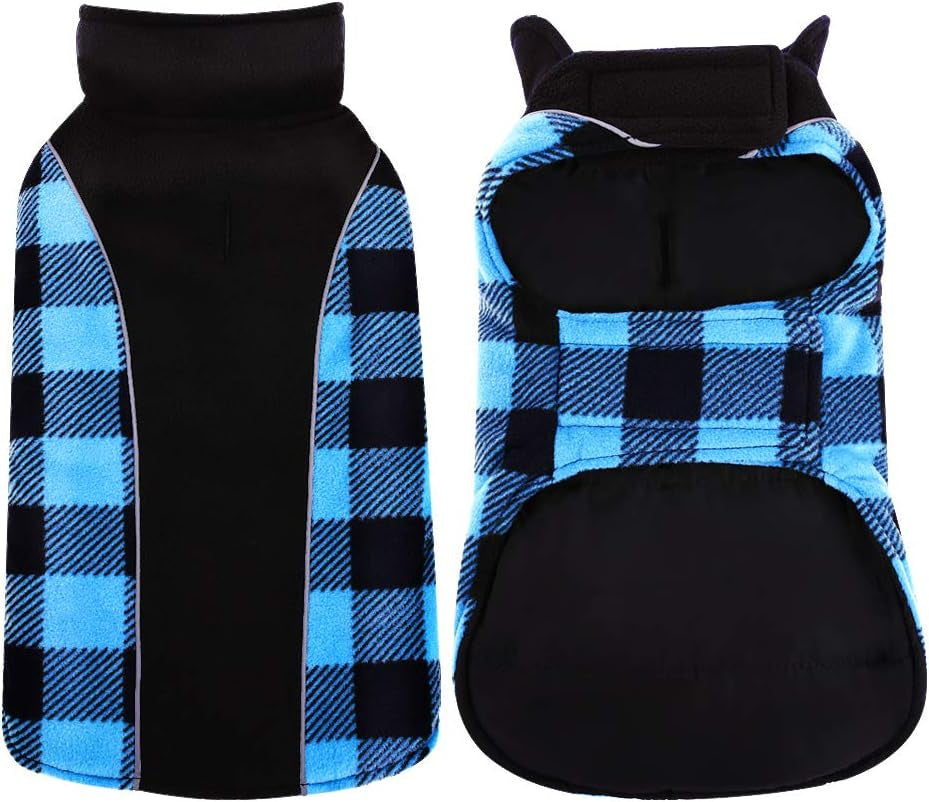 Kuoser Reversible Dog Coat, Warm Waterproof Dog Jacket, British Style Plaid Dog Winter Coats, Puppy Cold Weather Vest Windproof Outdoor Clothes Dog Snow Jackets for Small Medium Large Dogs Animals & Pet Supplies > Pet Supplies > Dog Supplies > Dog Apparel Kuoser Blue X-Small (Pack of 1) 