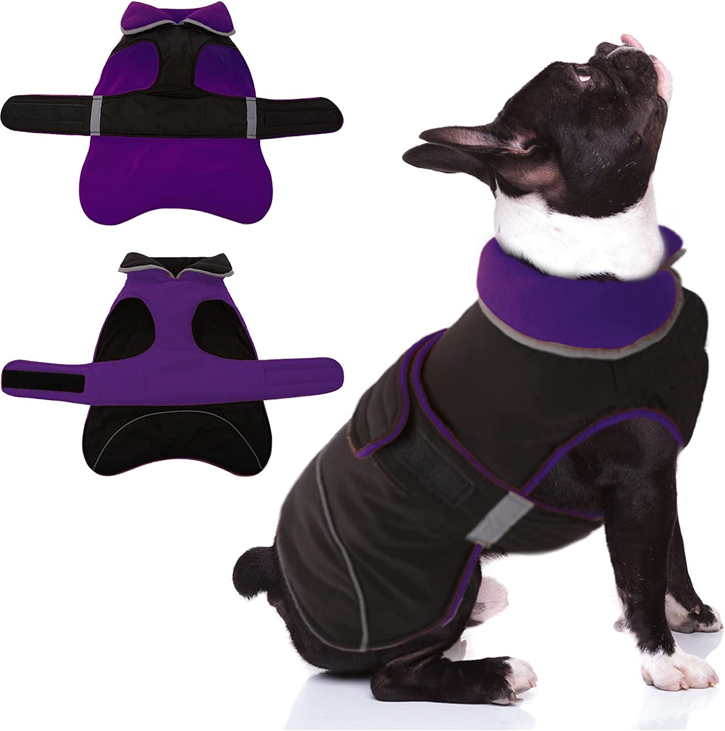 DENTERUN Winter Warm Dog Jacket Reflective Reversible Windproof Cozy Cold Weather Puppy Coat Water Repellent Vest Thick Fleece Apparel with Harness/Leash Hole for Outdoor Small Medium Large Dogs Animals & Pet Supplies > Pet Supplies > Dog Supplies > Dog Apparel DENTRUN Purple Small 