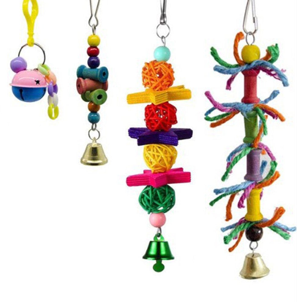 D-GROEE 8Pcs/Set Bird Swing Chewing Toys - Parrot Hammock Bell Toys Suitable for Small Parakeets, Cockatiels, Conures, Finches,Budgie,Macaws, Parrots, Love Birds Animals & Pet Supplies > Pet Supplies > Bird Supplies > Bird Toys D-GROEE   