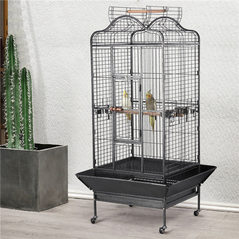 Rolling Metal Large Bird Cage Parrot Cage with Stand Open Playtop Animals & Pet Supplies > Pet Supplies > Bird Supplies > Bird Cages & Stands SmileMart   