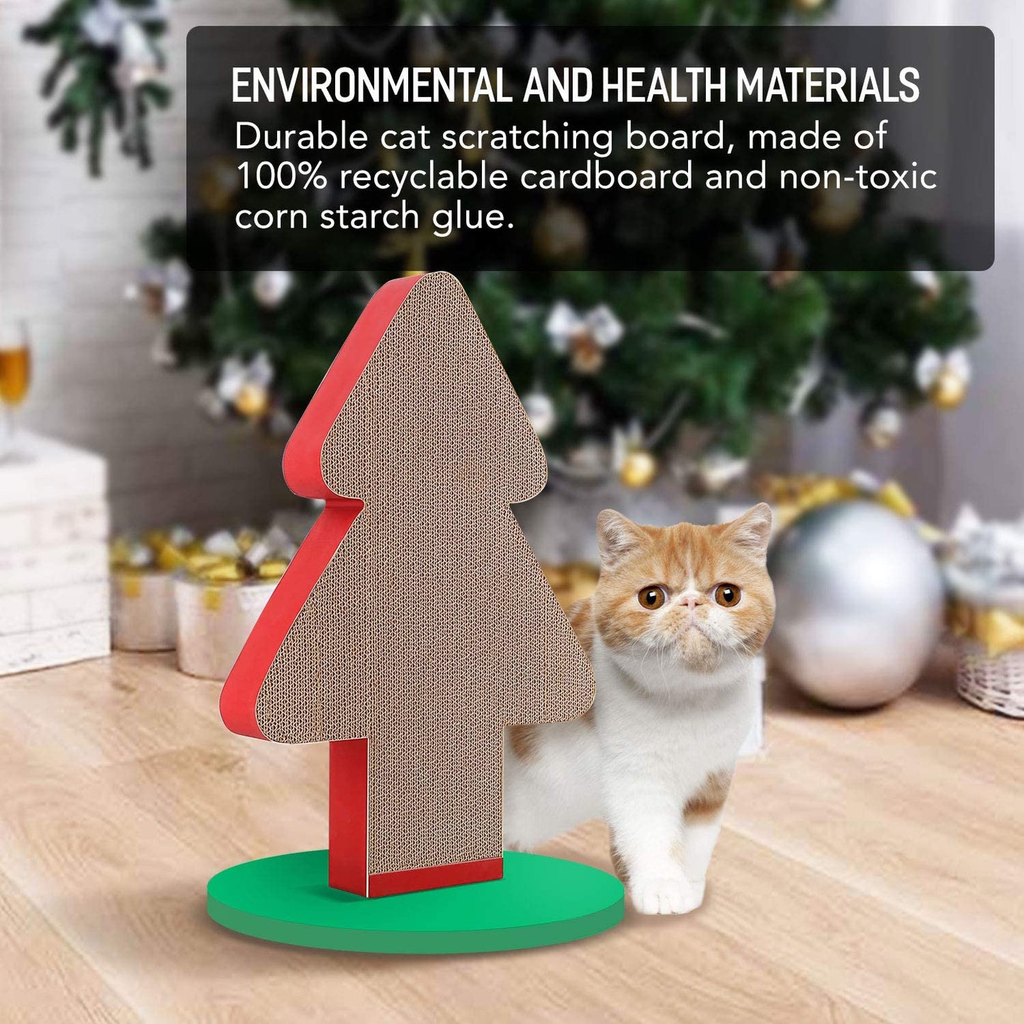 Scratchme Cat Scratcher Post Cardboard, Christmas Tree Shape Cat Scratching Lounge Bed, Durable Pad Prevents Furniture Damage, 1-Pack