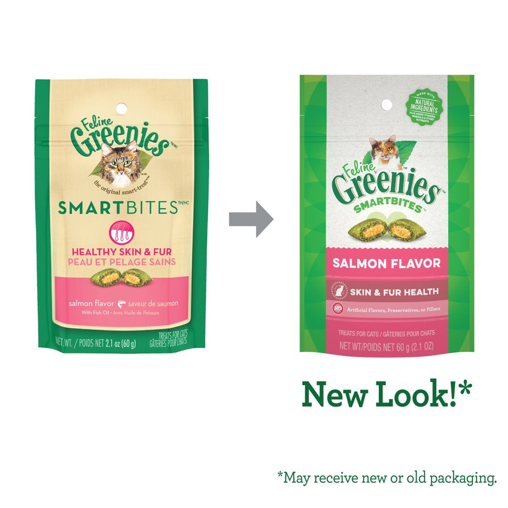 FELINE GREENIES SMARTBITES Skin & Fur Crunchy and Soft Natural Cat Treats, Salmon Flavor, 2.1 Oz. Pack Animals & Pet Supplies > Pet Supplies > Cat Supplies > Cat Treats Mars Petcare   