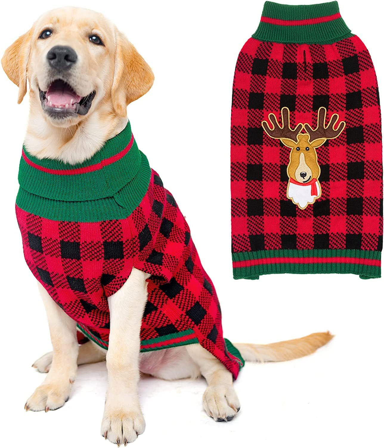 SCENEREAL Christmas Dog Sweater Lovely Warm Reindeer Shape Washable Dog Sweater Dog Appreal for Pet Winter Wearing Animals & Pet Supplies > Pet Supplies > Dog Supplies > Dog Apparel SCENEREAL Red Large 