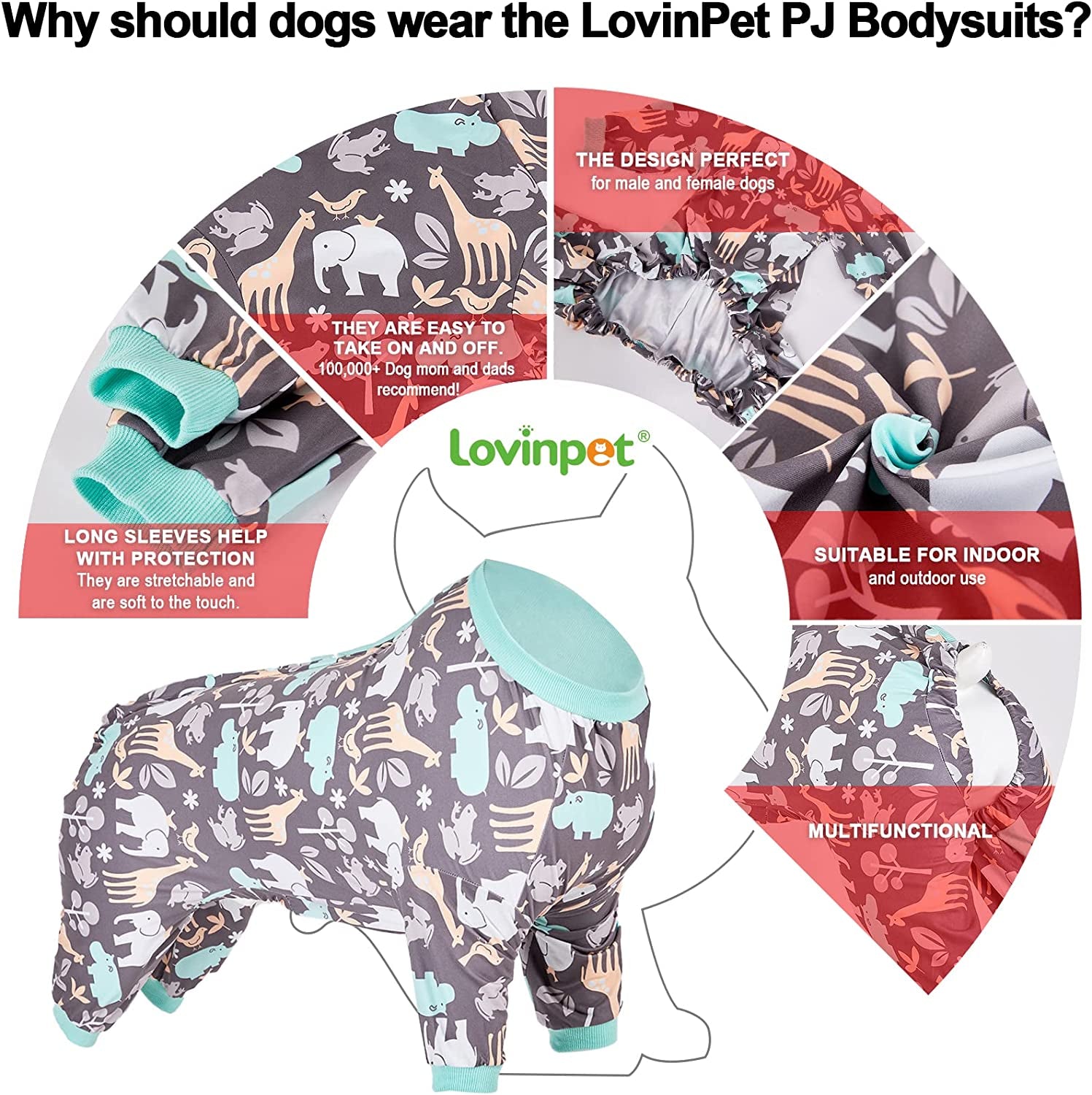 LovinPet Large Dog Clothes/Cozy Dog Pajamas, Slim Fit, Lightweight  Pullover/Full Coverage Dog Pjs/Happy Hippo Blue Print/Large Breed Dog Pjs  /2XL