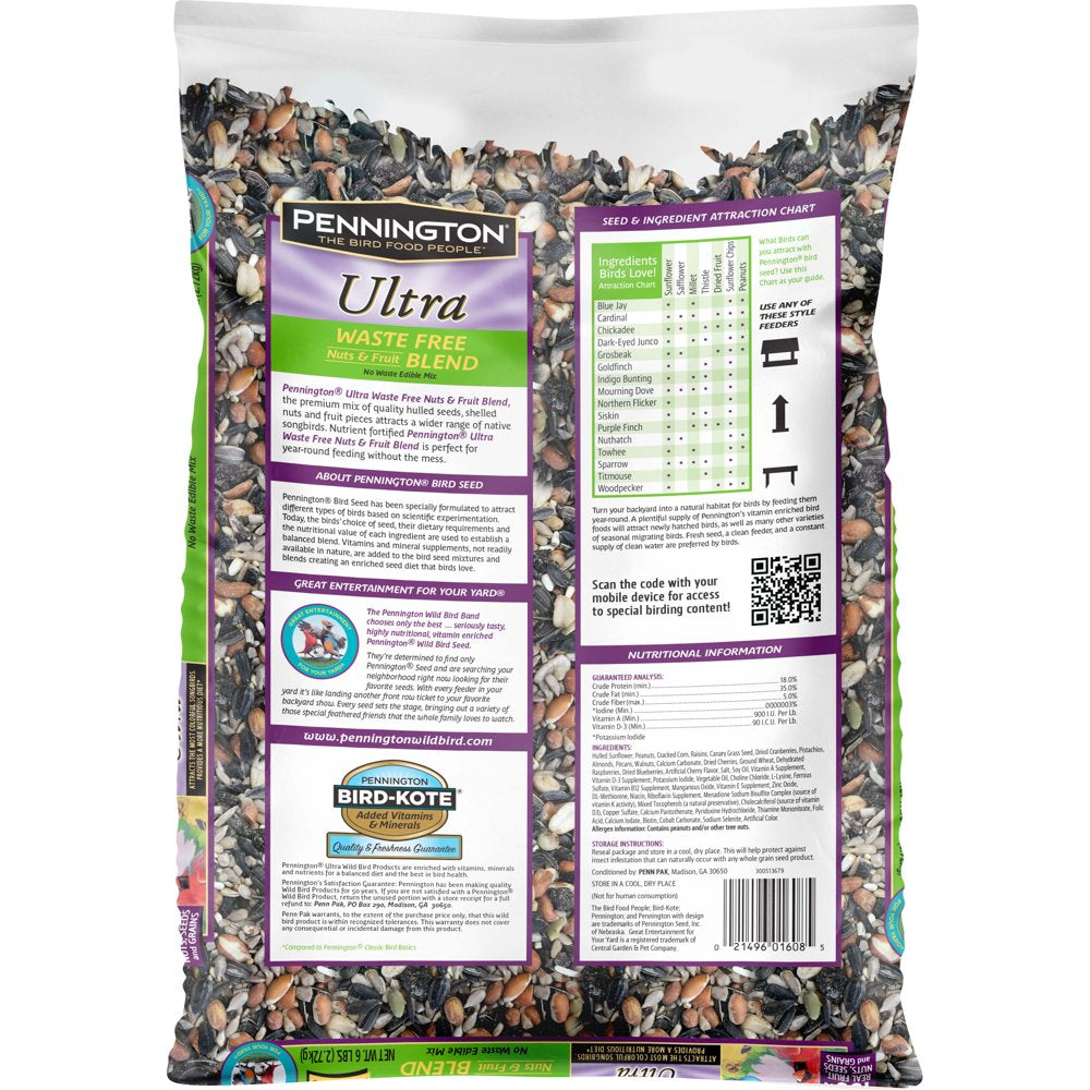 Pennington Nuts & Fruit Waste Free Bird Feed and Seed, 6 Lb. Bag Animals & Pet Supplies > Pet Supplies > Bird Supplies > Bird Food CENTRAL GARDEN & PET COMPANY   