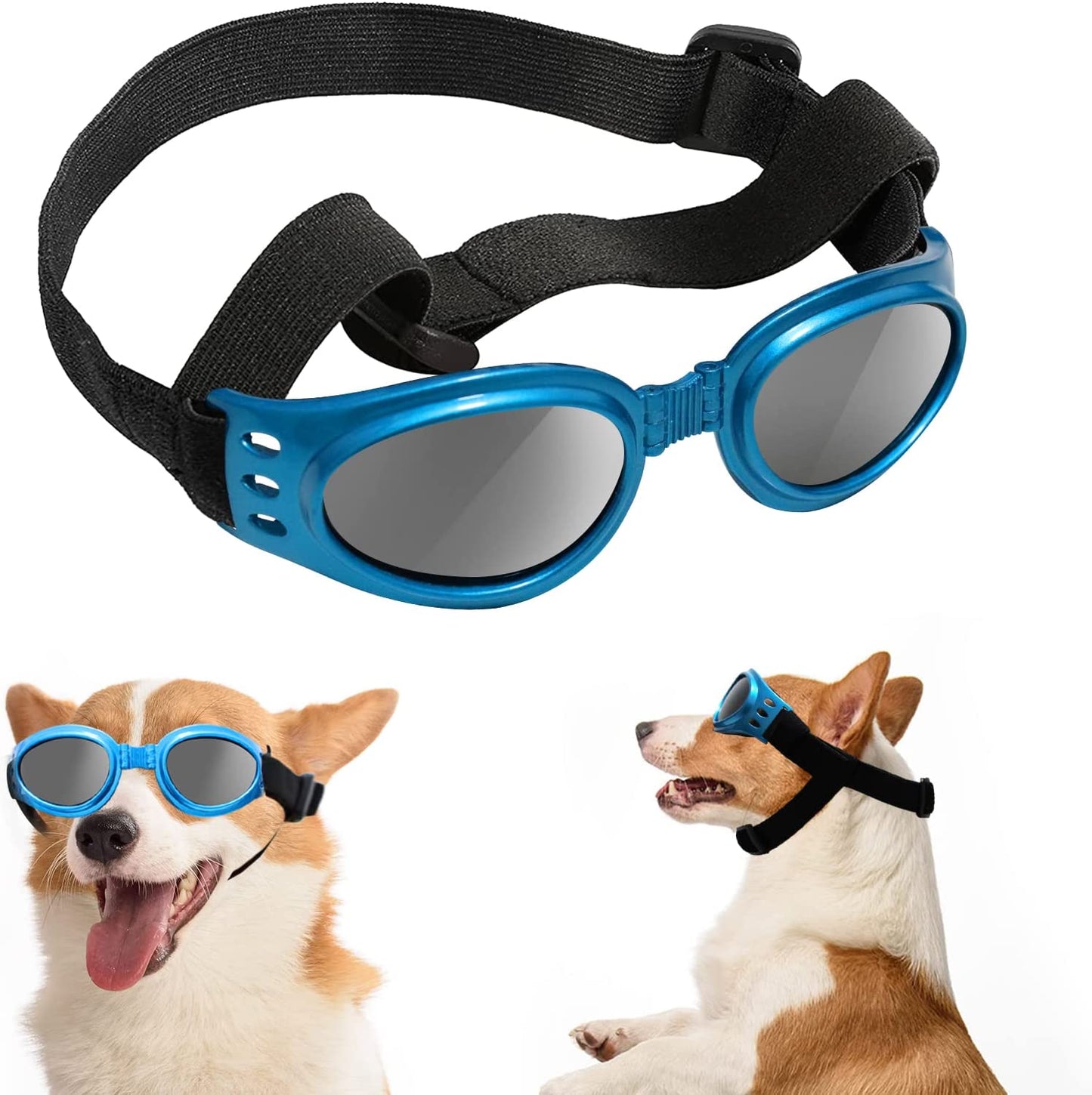 Franyyco Small Dog Sunglasses UV Protection Goggles with Adjustable Straps, Conditionable at Nose Bridge, Frame with Breathing Holes and High Density Sponge, Windproof Dustproof Anti-Fog Glasses Animals & Pet Supplies > Pet Supplies > Dog Supplies > Dog Apparel FranyyCo Blue  