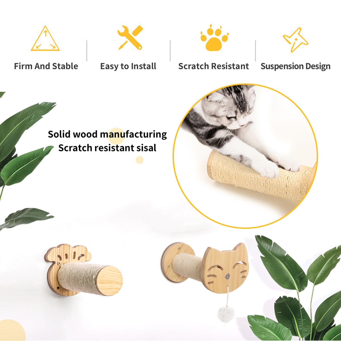 Cat Wall Bed Hammock Cat Scratching Post Mounted, Mount Cat Tree Lounge Set, Cat Hammock Scratching Post Cat Furniture, Used for Sleeping, Playing, Climbing, Easily Accommodates 35 Pounds