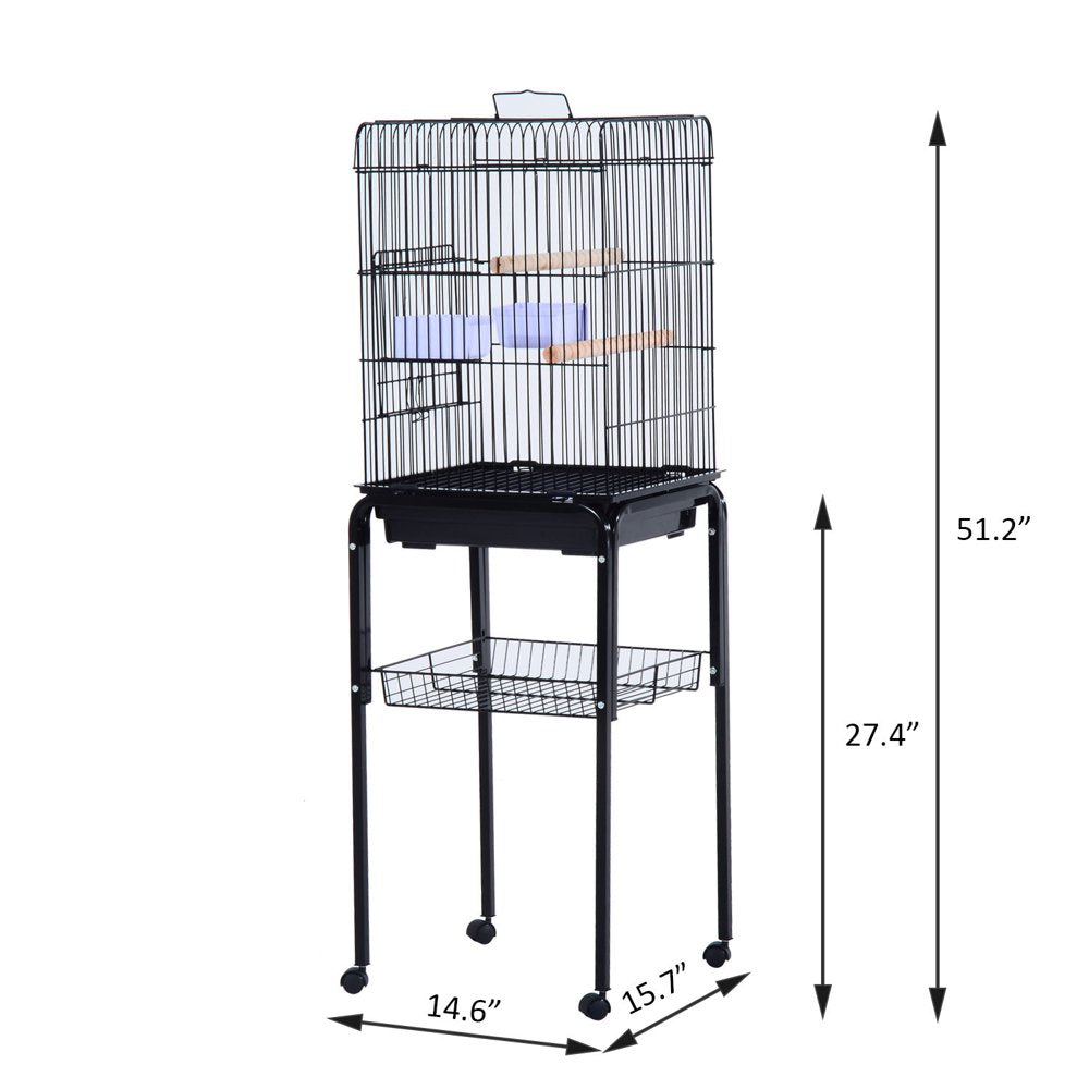 Pawhut 51" Metal Indoor Bird Cage Starter Kit with Detachable Rolling Stand, Storage Basket, and Accessories, Black Animals & Pet Supplies > Pet Supplies > Bird Supplies > Bird Cage Accessories Pawhut   