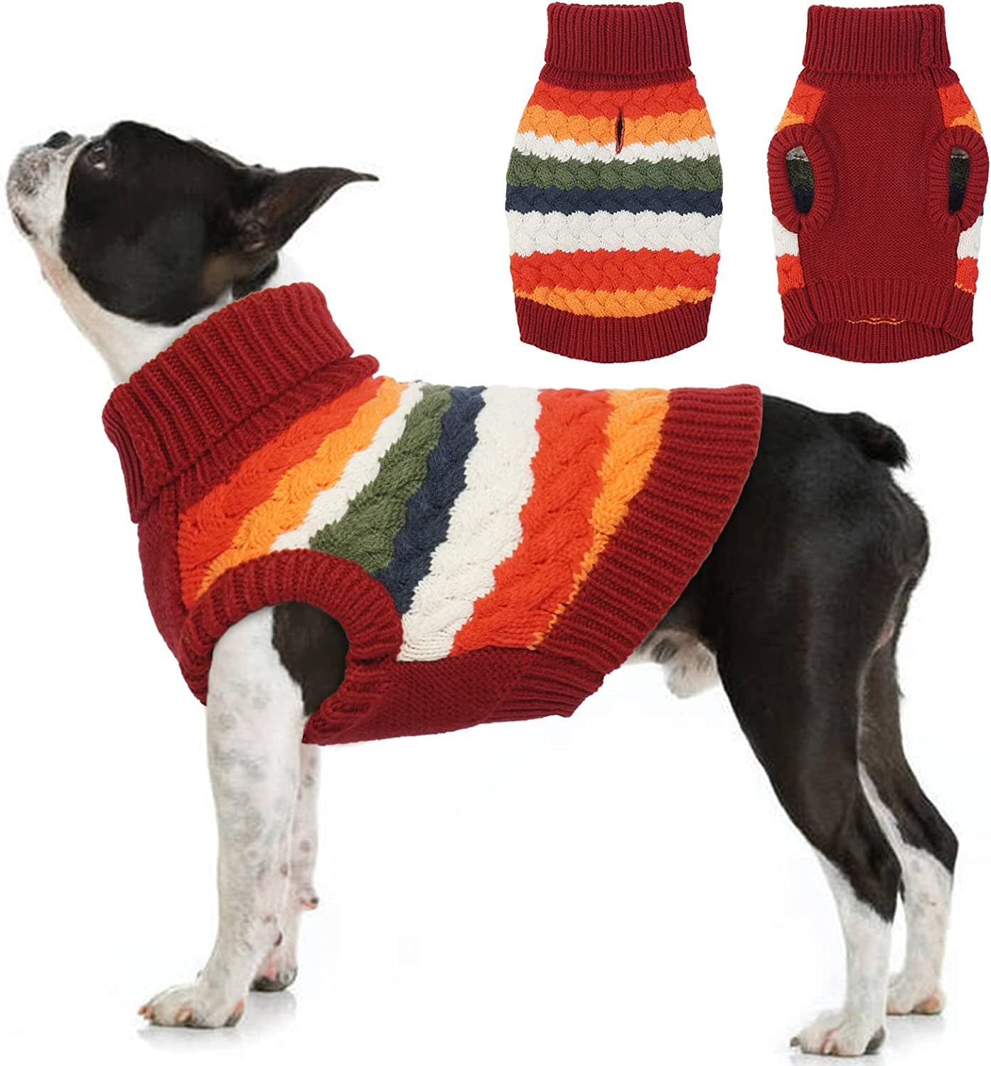 Kuoser Dog Sweater, Pet Cable Knitted Pullover Puppy Warm Clothes, Doggy Turtleneck Classic Knitwear Soft Thickening Doggie Outfit, Cold Weather Thermal Wear for Small Medium Dogs Cats Animals & Pet Supplies > Pet Supplies > Dog Supplies > Dog Apparel Kuoser Red X-Large (Chest: 24.4'' / 62cm) 