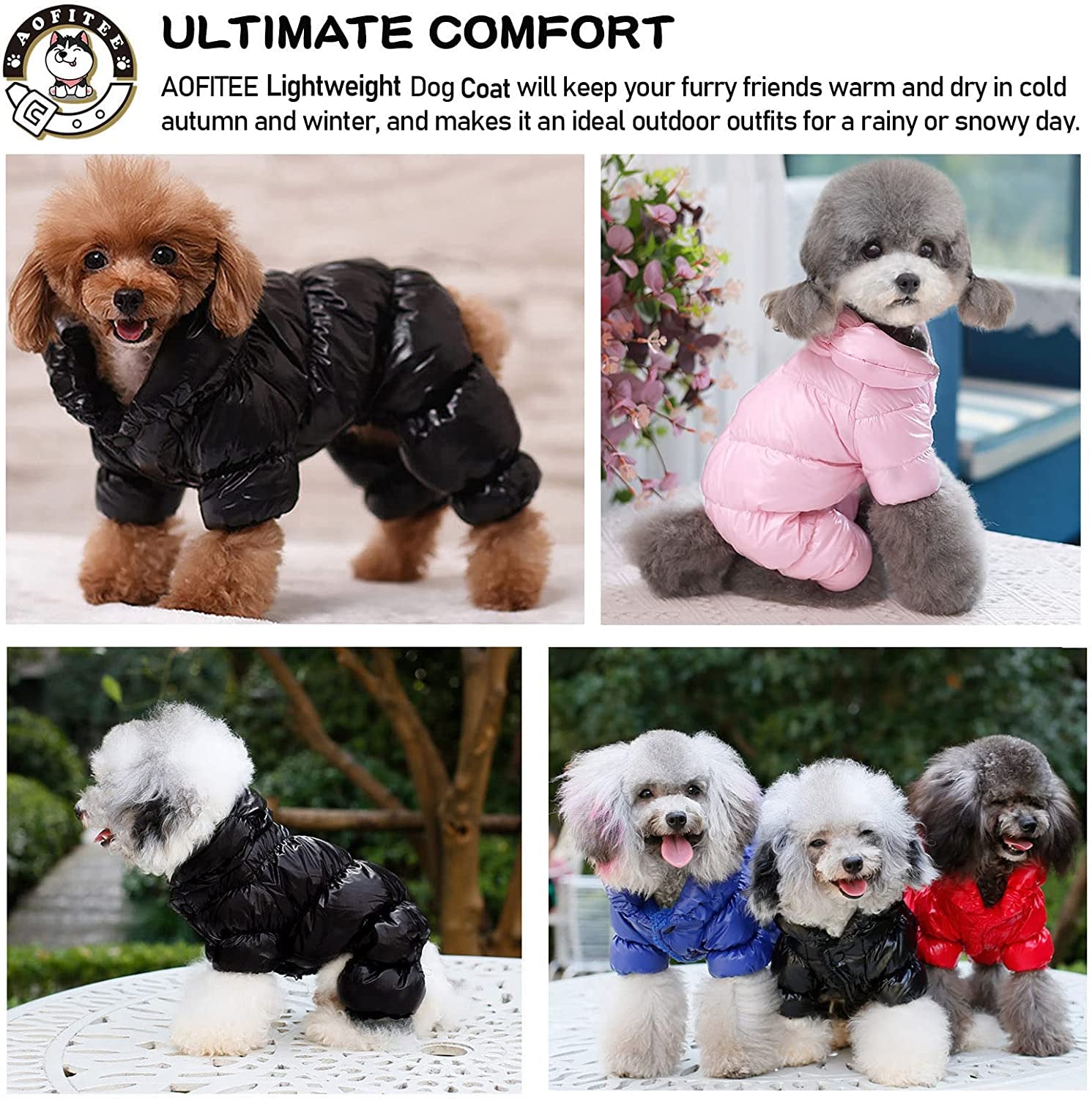 AOFITEE Dog Coat, Waterproof Dog Jacket for Winter, Fullbody Dog Coats Snowsuit, Windproof Puppy down Jacket Puffer Coat, Fleece Winter Vest for Dogs, Cold Weather Dog Coats for Small Dogs, Pink, L Animals & Pet Supplies > Pet Supplies > Dog Supplies > Dog Apparel AOFITEE   