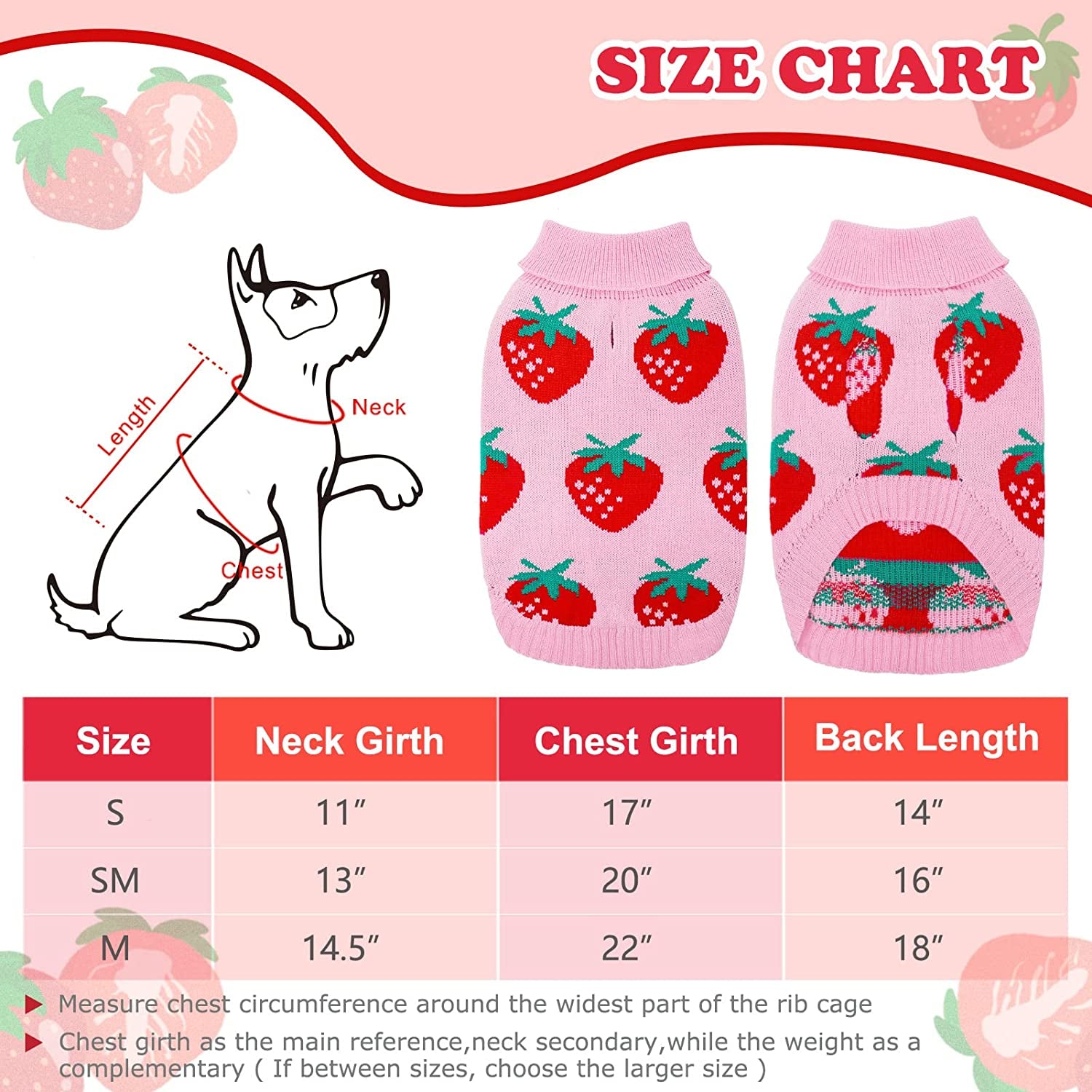 SCIROKKO Dog Sweaters for Small Dogs - Cute Girl Dog Clothes Knitwear Warm Puppy Winter Sweater, Pink Strawberry Animals & Pet Supplies > Pet Supplies > Dog Supplies > Dog Apparel SCIROKKO   