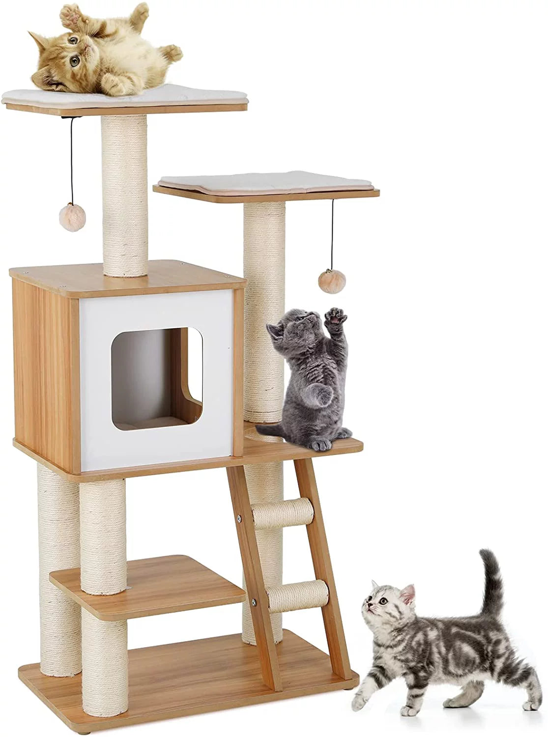 LUDOSPORT 45" Multi-Level Cat Tree Condo Wooden Cat Tower Kitten Climbing Tree with Removable Mat, Scratch Post