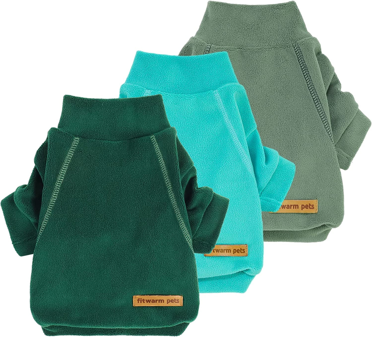 Fitwarm 3 Pack Classic Fleece Dog Sweater, Turtleneck Dog Sweatshirt, Dog Winter Clothes for Small Dogs Boy Girl, Pet Pullover Jumper, Cat Apparel, Blue, Grey, Navy, Small Animals & Pet Supplies > Pet Supplies > Dog Supplies > Dog Apparel Fitwarm Dark Green-Aqua Green-Bean Green Small 