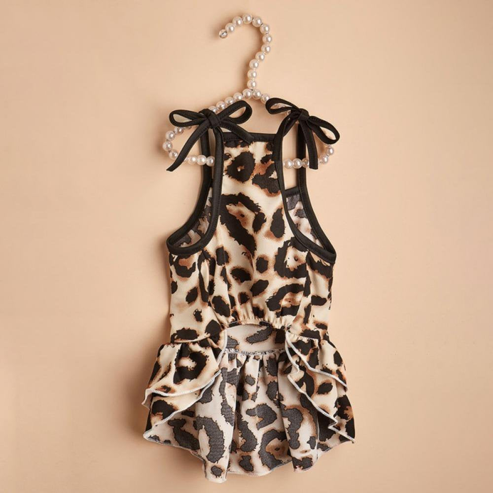 Dog Dress Leopard Dog Clothes for Small Dogs Girl Puppy Tulle Dress Cat Apparel Pet Outfit, Brown, L
