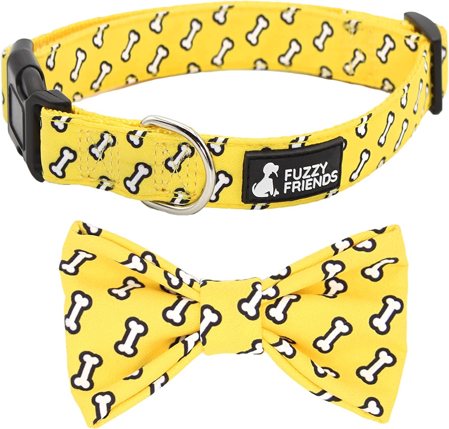 Sugar Skull and Roses Dog Bow Tie Collar with Optional Matching Leash Set. Great Dog Bow Tie for Any Occasion. One of the Most Durable Male or Female Dog Collars for Large Breeds or Small Animals & Pet Supplies > Pet Supplies > Dog Supplies > Dog Apparel Fuzzy Friends Yellow Collar Large 