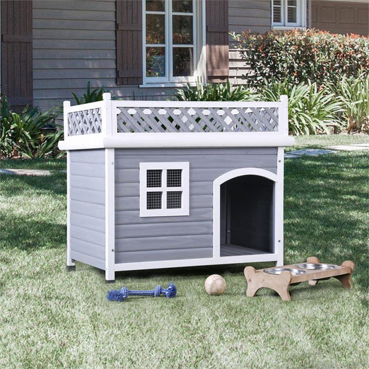 Furniture of America Olivar Contemporary Wood Dog House in Gray and White Animals & Pet Supplies > Pet Supplies > Dog Supplies > Dog Houses Furniture of America   