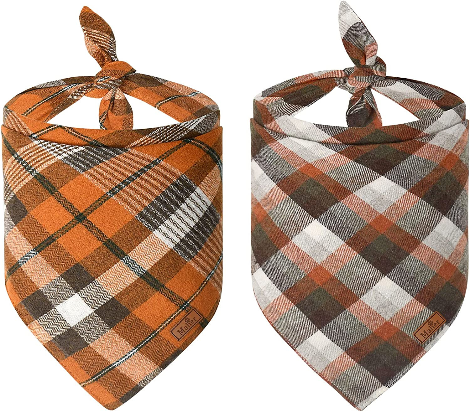 Malier 2 Pack Fall Dog Bandana Halloween Thanksgiving Plaid Dog Bandanas, Holiday Pet Reversible Scarf Bibs Accessories Costumes for Small Medium Large Dogs and Cats Animals & Pet Supplies > Pet Supplies > Dog Supplies > Dog Apparel Malier Fall Style Large 