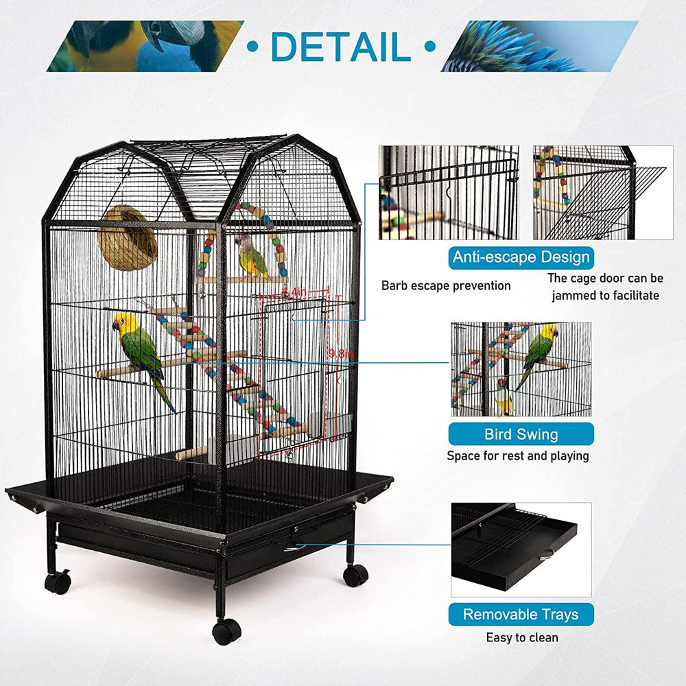 Bird Cage Open Top Standing Parrot Parakeet Cage with Rolling Stand Large Metal Bird Flight Cage for Conure Parekette Cockatiel Finch Macaw Cockatoo Pet House,Black,Height 34 Inch Animals & Pet Supplies > Pet Supplies > Bird Supplies > Bird Cages & Stands KOUPA   