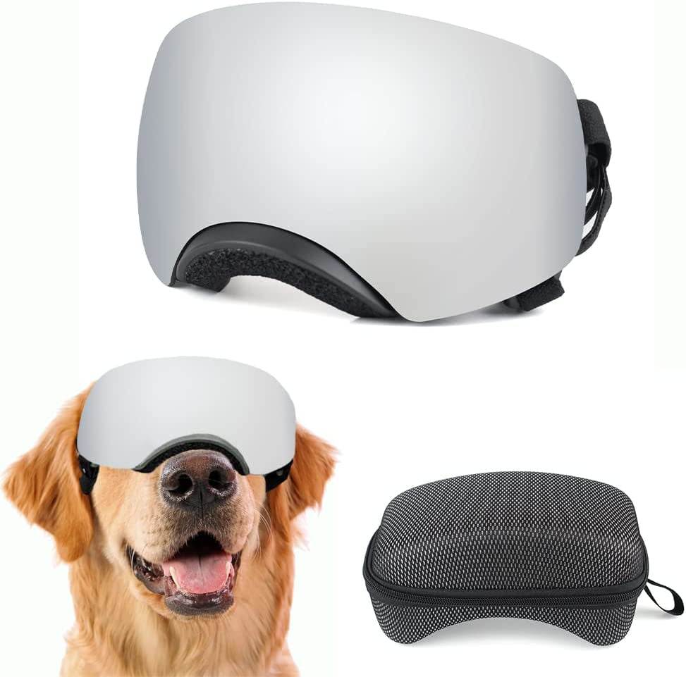 Shingoql Dog Goggles for Medium-Large Breed UV Protection Dog Sunglasses Windproof Snowproof Detachable Lens Dog Eye Protection for Outdoor Sports(Black+Clear Black Lens) Animals & Pet Supplies > Pet Supplies > Dog Supplies > Dog Apparel Shingoql Black+Reflective Silver Lens  