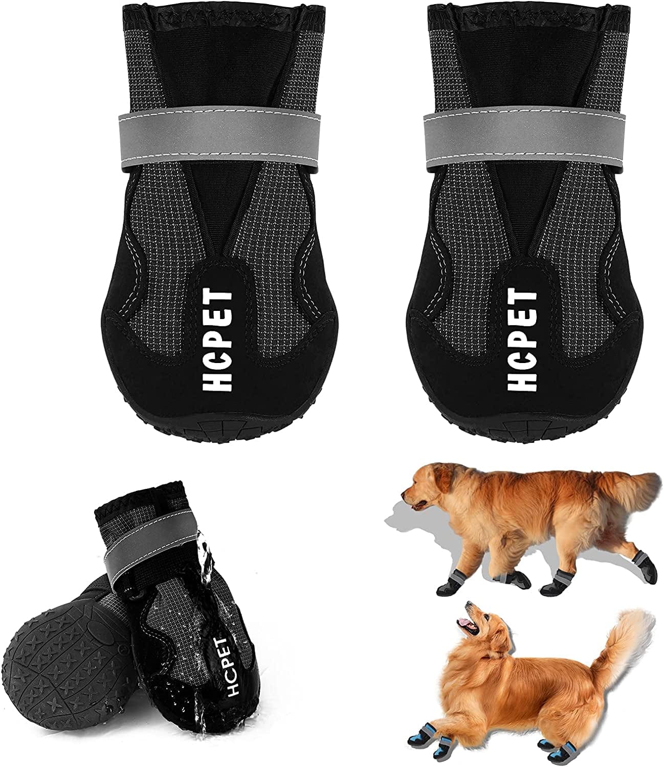 EARTH FRIENDLY 4 Pcs Dog Snow Boots Waterproof Dog Rain Boots with Non-Slip Rubber Soles Paw Protectors Winter Warm Dog Shoes Booties with Adjustable Reflective Straps for Walking Running Hiking Animals & Pet Supplies > Pet Supplies > Dog Supplies > Dog Apparel EARTH FRIENDLY Black Size 5 (Pack of 4) 