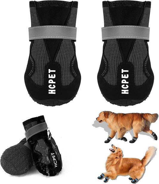 EARTH FRIENDLY 4 Pcs Dog Snow Boots Waterproof Dog Rain Boots with Non-Slip Rubber Soles Paw Protectors Winter Warm Dog Shoes Booties with Adjustable Reflective Straps for Walking Running Hiking Animals & Pet Supplies > Pet Supplies > Dog Supplies > Dog Apparel EARTH FRIENDLY Black Size 5 (Pack of 4) 