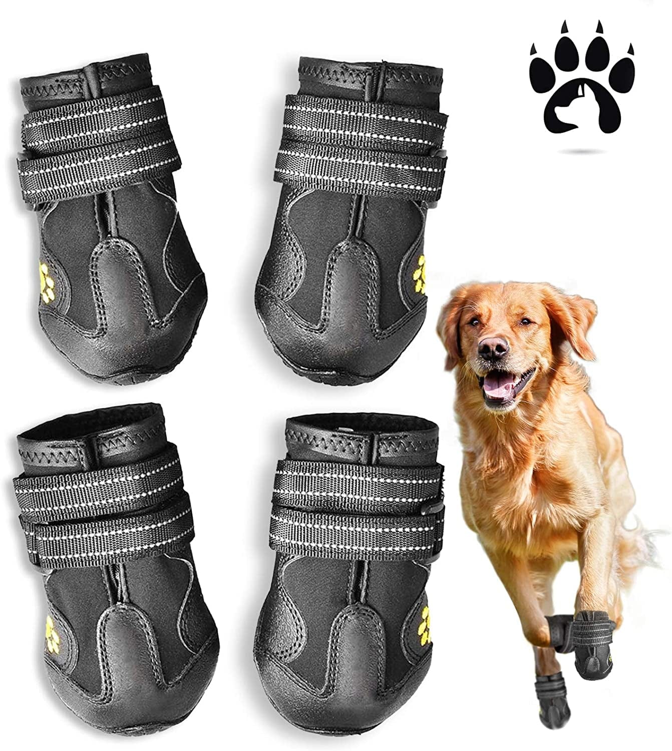 Easiestsuck Dog Boots 4 Pcs,Waterproof Dog Shoes,Outdoor Dog Snow Boots,Dog Booties with Two Layers Adjustable Tightness Reflective Tape,Rugged & Anti-Slip Sole,Dog Shoes for Medium to Large Dogs Animals & Pet Supplies > Pet Supplies > Dog Supplies > Dog Apparel Easiestsuck Black Size 3:（2.5''x1.9'')(L*W) for 23-33 lbs 