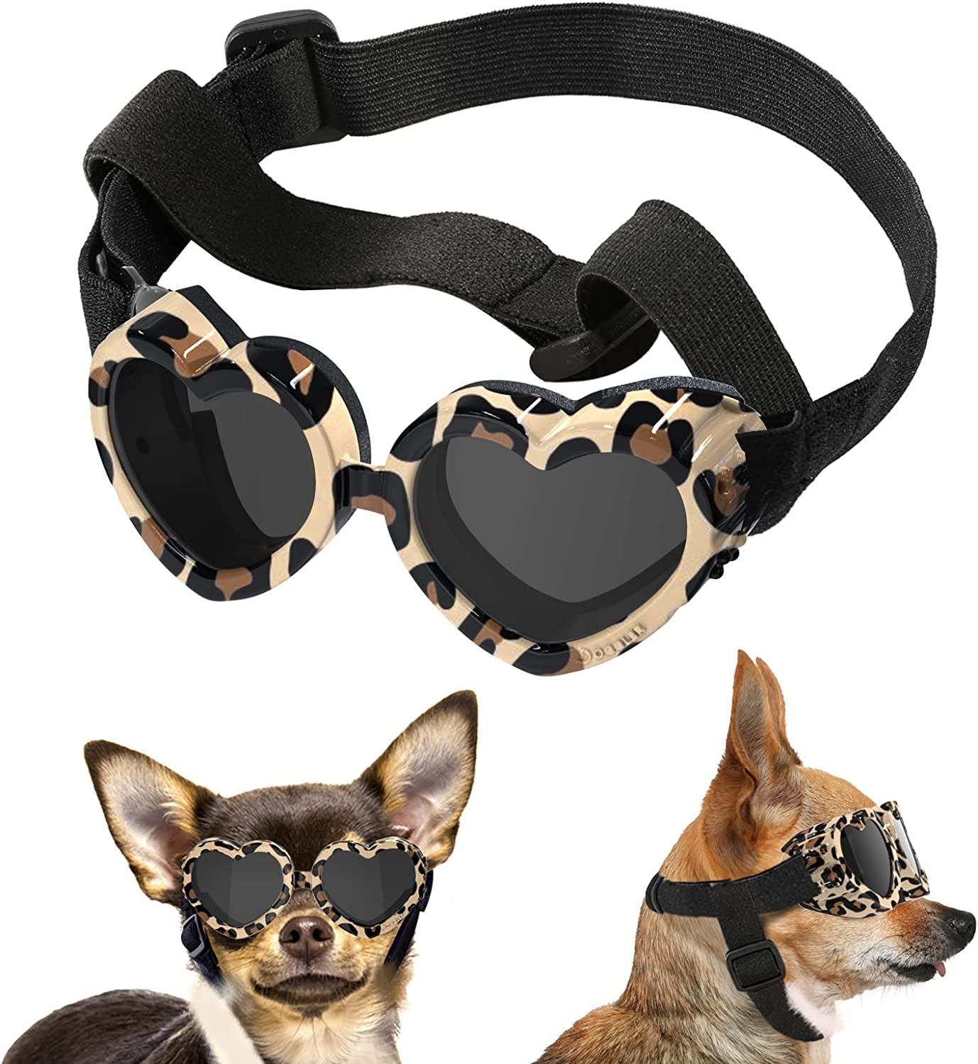 Lewondr Small Dog Sunglasses UV Protection Goggles Eye Wear Protection with Adjustable Strap Doggy Heart Shape Anti-Fog Sunglasses for Pet Dogs Sun Glasses Doggie Windproof Glasses, Pink Animals & Pet Supplies > Pet Supplies > Dog Supplies > Dog Apparel Lewondr Black Brown Leopard Heart Shape 