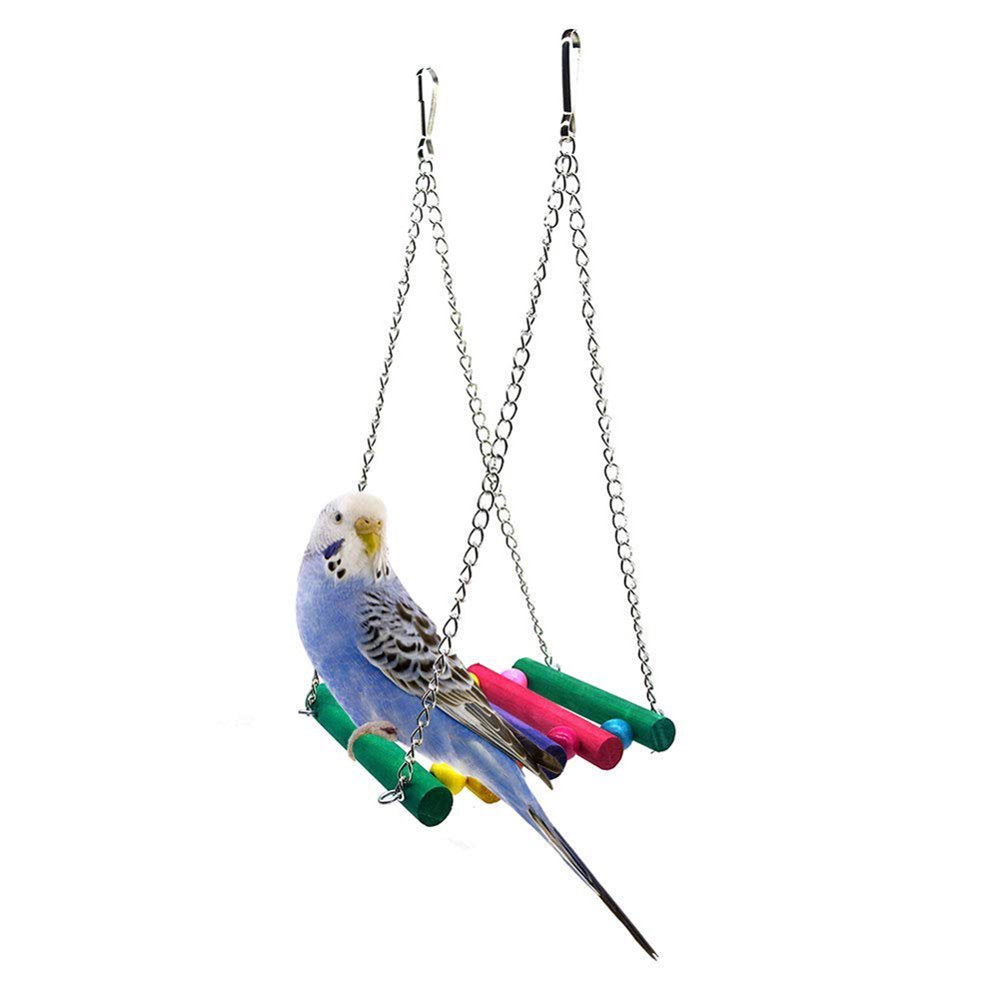 Leaveforme 7Pcs Wooden Beads Bell Swing Ladder Bird Parakeet Hanging Perch Parrot Pet Toy