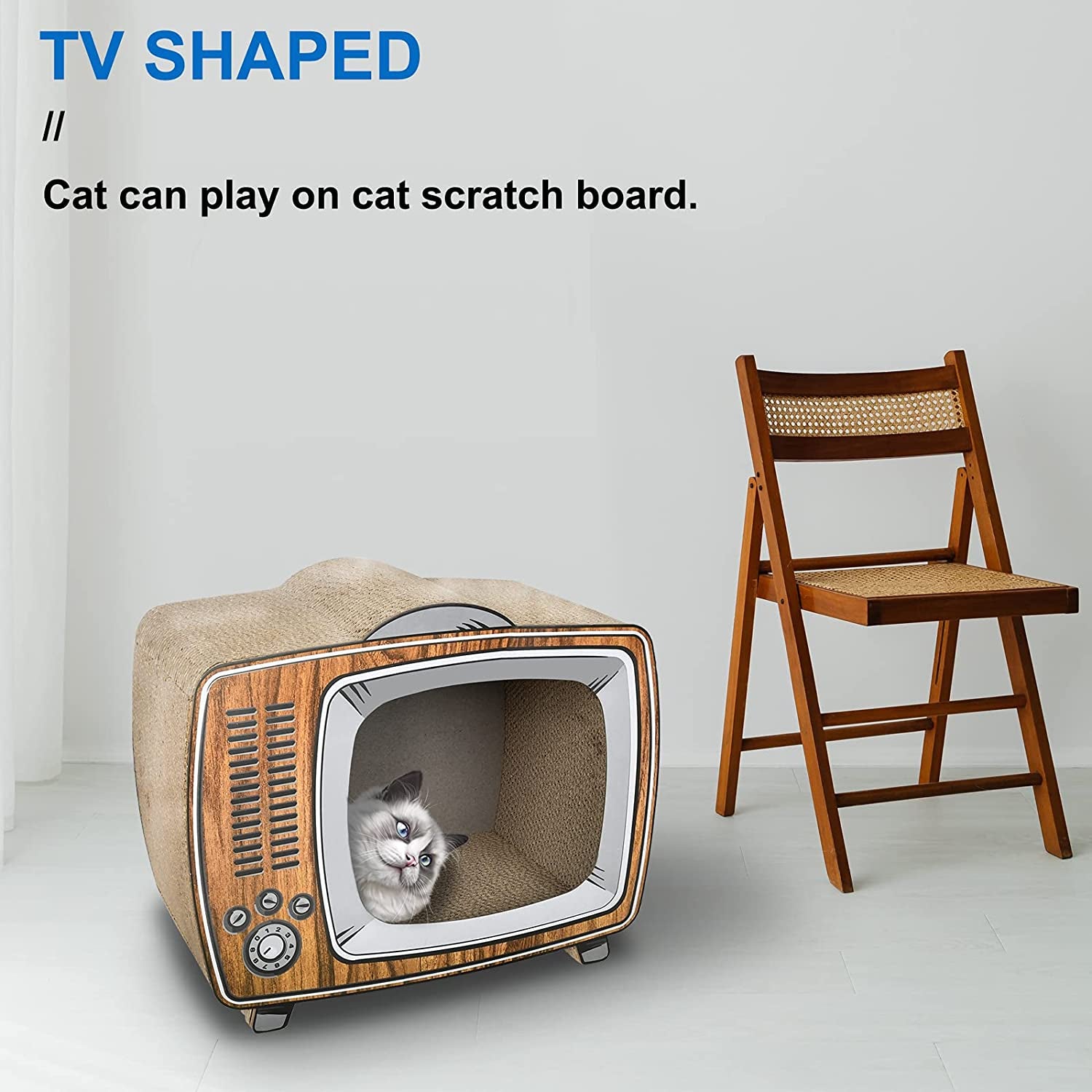 Scratchme TV Cat Scratcher Cardboard Lounge Bed, Cat Scratching Board, Durable Board Pads Prevents Furniture Damage, Wood Animals & Pet Supplies > Pet Supplies > Cat Supplies > Cat Furniture ScratchMe   