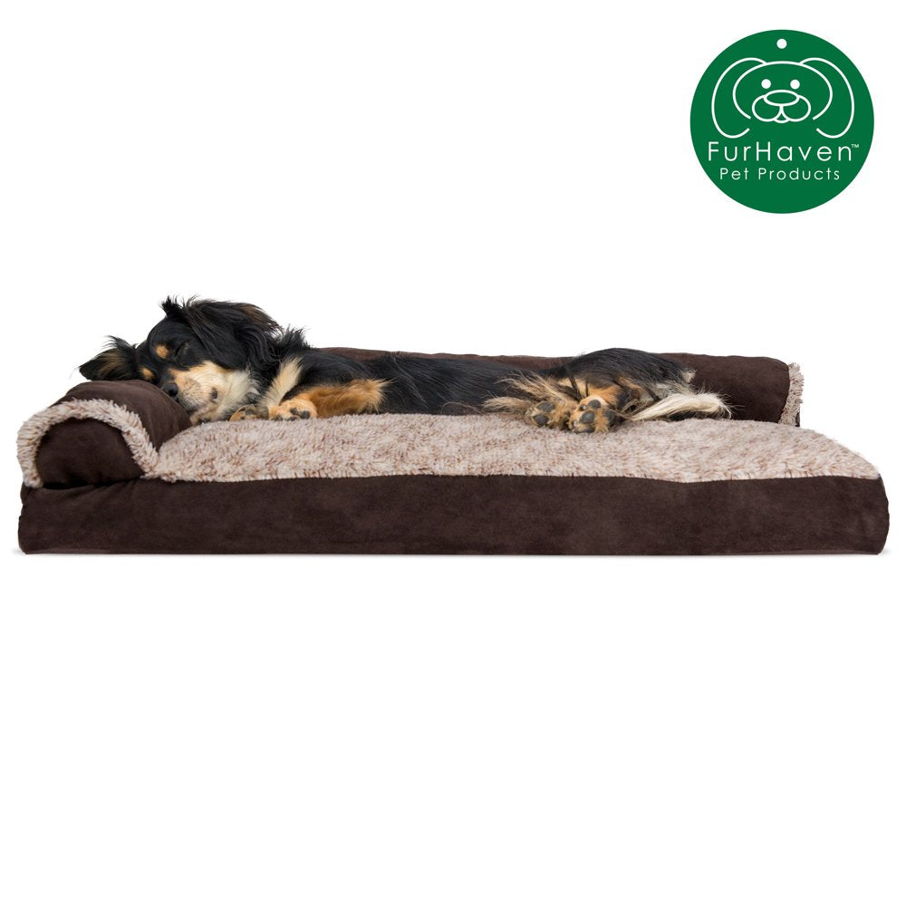 Furhaven Pet Products | Faux Fur & Suede Chaise Lounge Pillow Sofa-Style Pet Bed for Dogs & Cats, Espresso, Jumbo Animals & Pet Supplies > Pet Supplies > Cat Supplies > Cat Beds FurHaven Pet M Espresso 